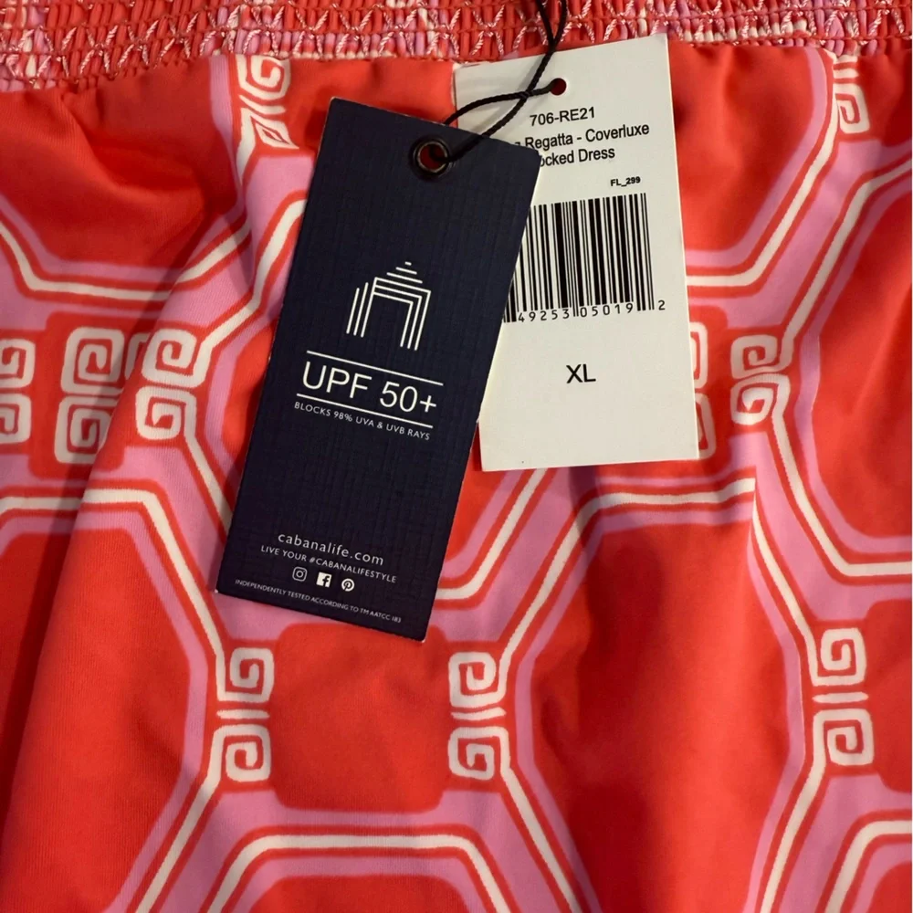 NWT Cabana Life Spring Regatta Off-the-Shoulder Smocked Dress Coverup Coral XL - Picture 4 of 16